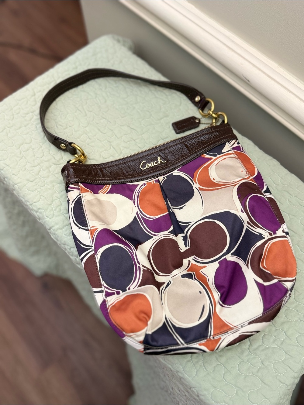 Coach Multicolor Circle Print Shoulder Bag - Purple/Brown/Orange/Cream